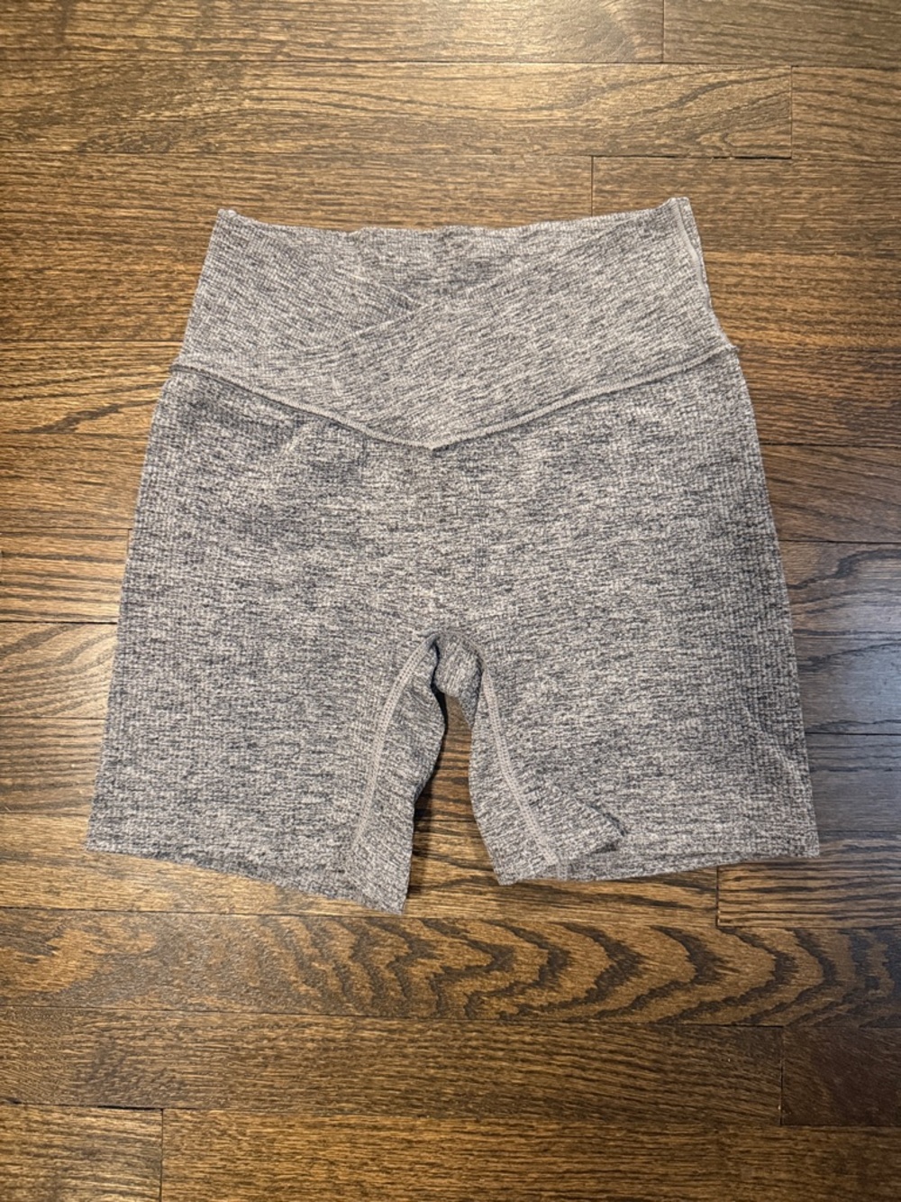 Colsie High-Waist Ribbed Bike Shorts - Heather Gray